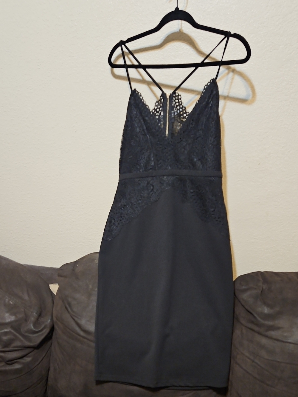 iris Black Lace-Front Midi Dress